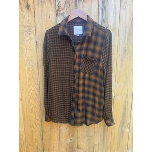 Casacabana womens Brown Black Plaid Flannel Button Down Shirt Size Medium